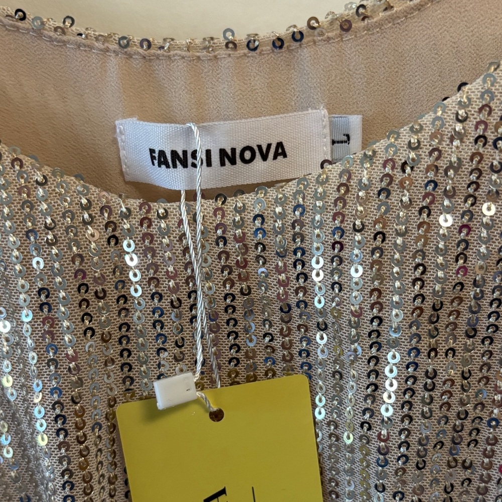 fansi nova Shimmering Champagne Tiered Mini Dress sz L NWT - Picture 3 of 7